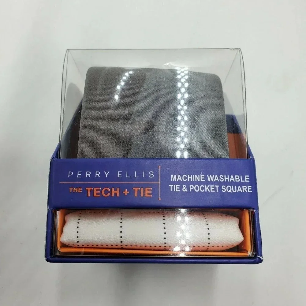 Perry Ellis‎ Necktie and Pocket Square Set Gray NIB